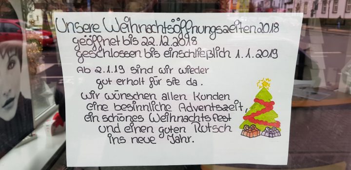 Weihnachtsöffnungszeiten